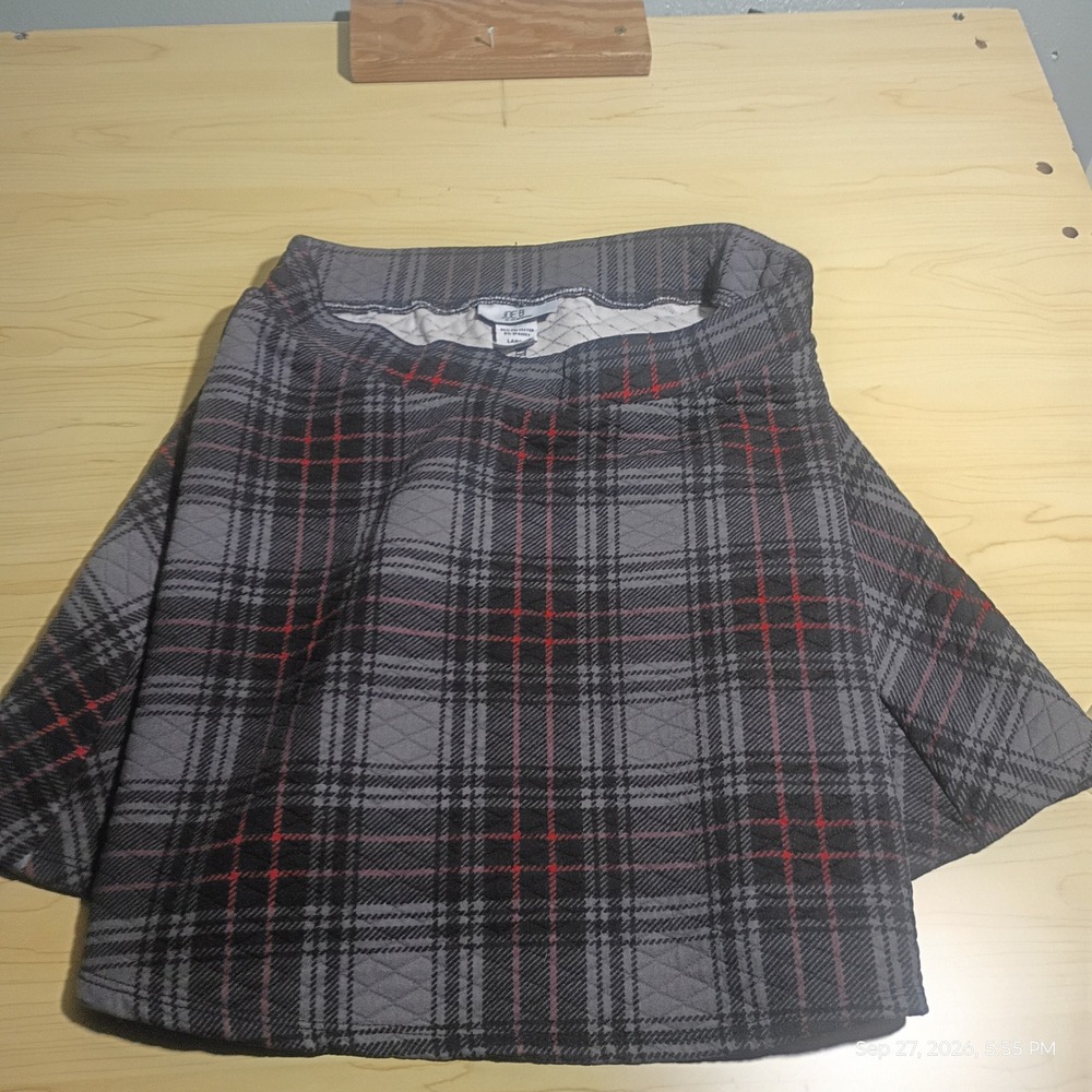 Joe B Skater Skirt Women Large Grey Red Plaid Quilted A-Line Mini Skirt